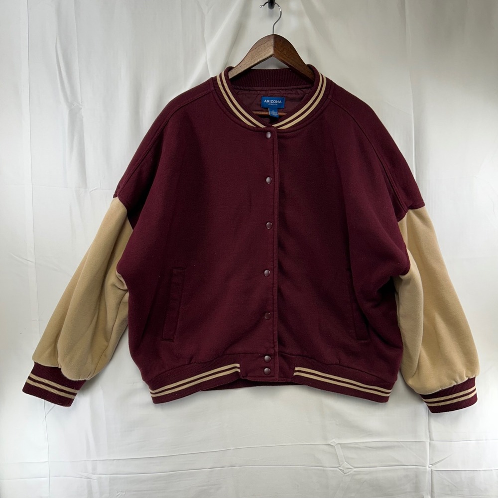 Arizona Jean Co Varsity Jacket Mens XL Burgundy Tan Colorblock Bomber